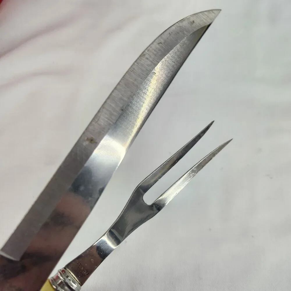 Vintage Antler Horn Faux Handle Knife & Fork Carving Set - Japan - 10